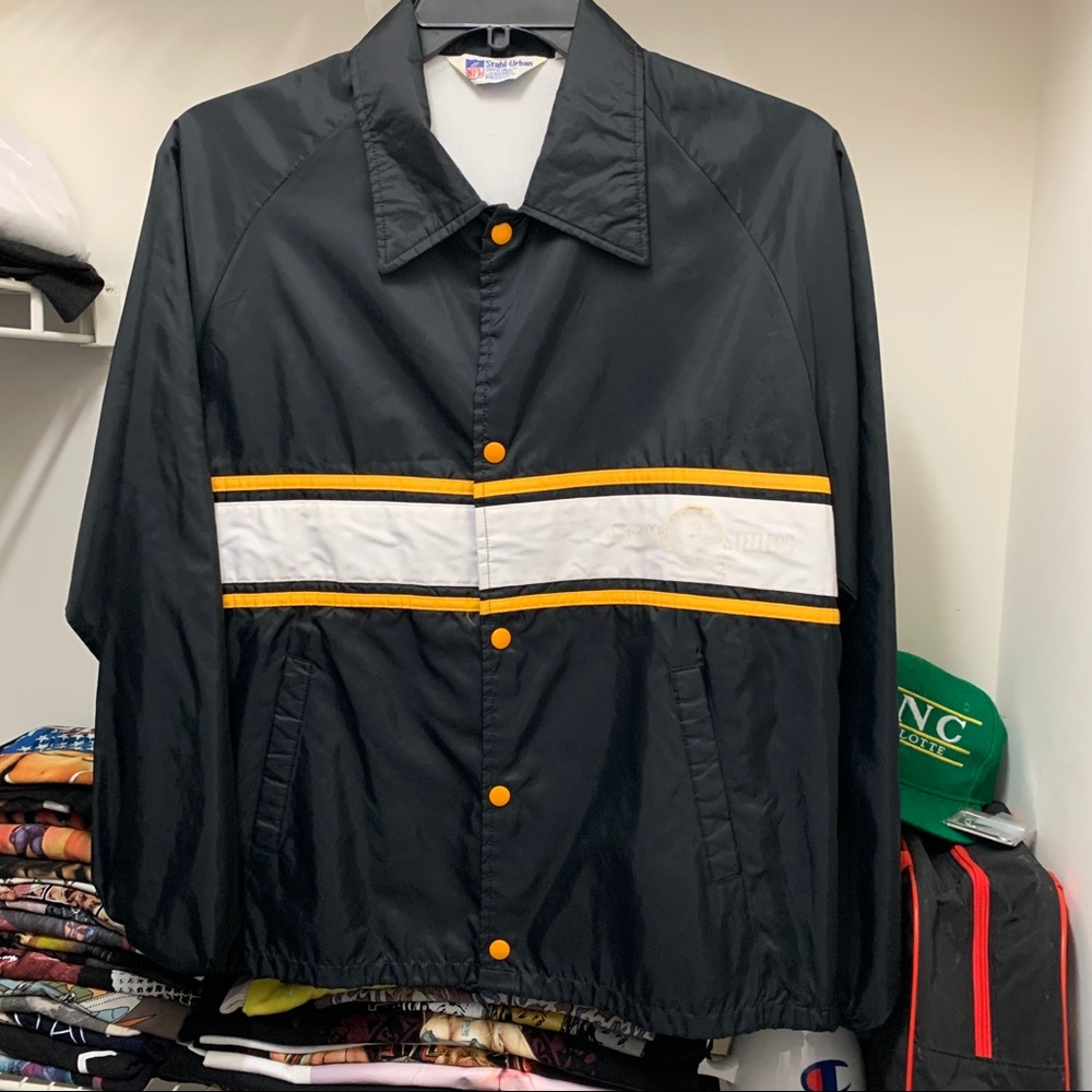 Vintage 70s Pittsburgh Steelers NFL Football Black Yellow Lightweight Jacket L
